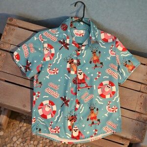 Festive Santa Kids Button Down Shirt - Teal
